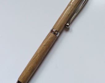 Handcrafted Oak pen with platinum metal finish