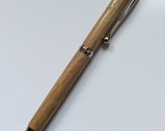 Handcrafted Oak pen with platinum metal finish