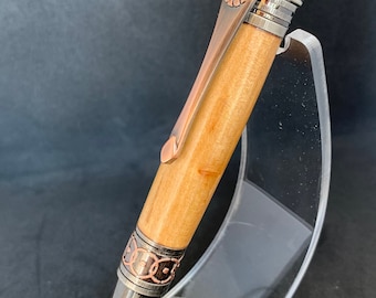 Willow wood Celtic / art deco style ballpoint pen in Rose copper and gunmetal finish