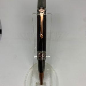 Art deco/ Celtic African Blackwood ballpoint pen in gunmetal and rose copper finish