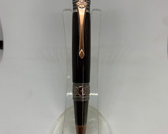 Art deco/ Celtic African Blackwood ballpoint pen in gunmetal and rose copper finish