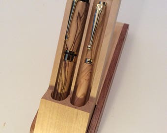 Handcrafted Fountain Pen and Ballpoint Set in Olive wood