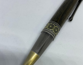 Handmade 3000-Year-Old Bog Oak Ballpoint Pen: Celtic Art Deco Style