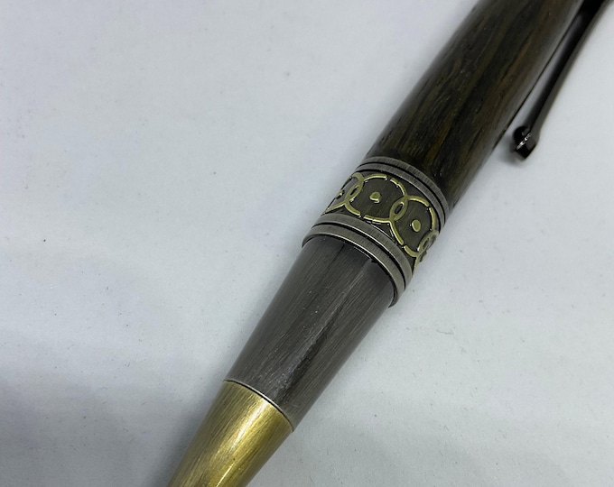 Handmade 3000-Year-Old Bog Oak Ballpoint Pen: Celtic Art Deco Style