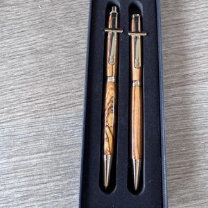Bethlehem Olive Wood Pen and Pencil Set: Chrome Fittings, Presentation Box