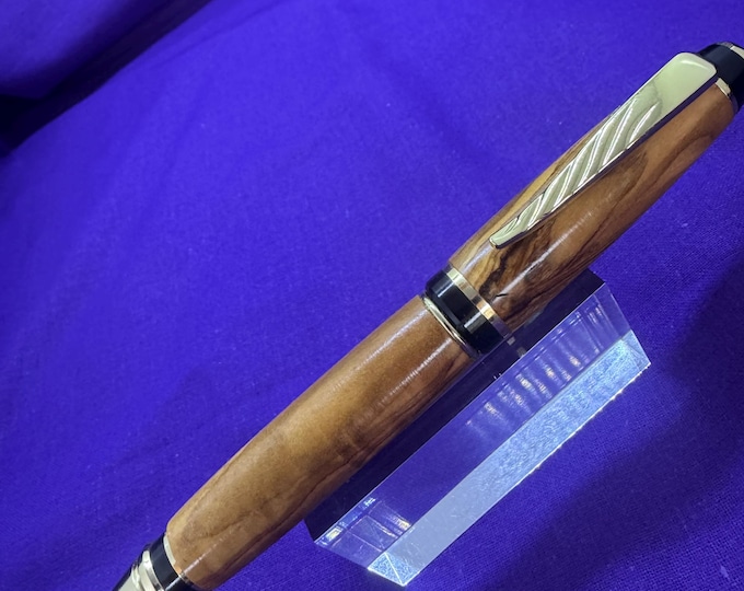 Quality Italian Olive wood ballpoint twist pen in gold