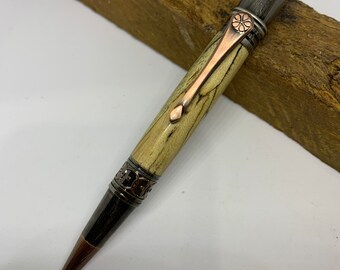 Antique Rose Copper Handcrafted ballpoint pen Art Deco Spalted Maple wood