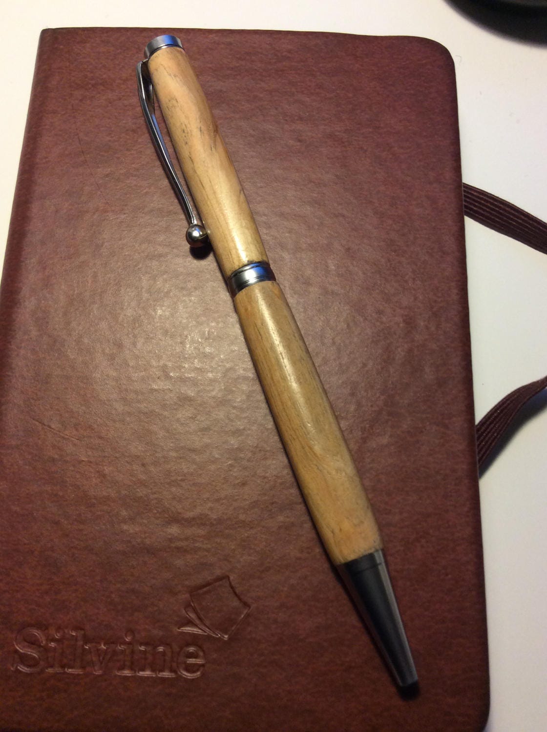 Handcrafted Apple Tree Wood ballpoint pen with silver finish