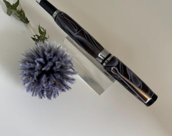 Chrome handturned Fountain Pen in Black Acrylic