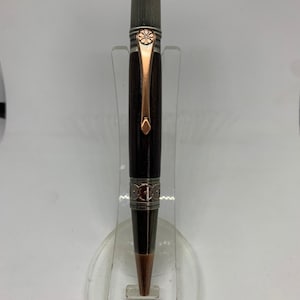 Art deco/ Celtic African Blackwood ballpoint pen in gunmetal and rose copper finish