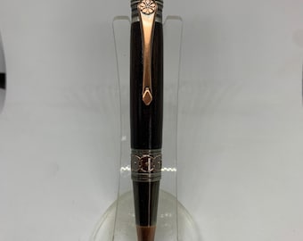 Art deco/ Celtic African Blackwood ballpoint pen in gunmetal and rose copper finish