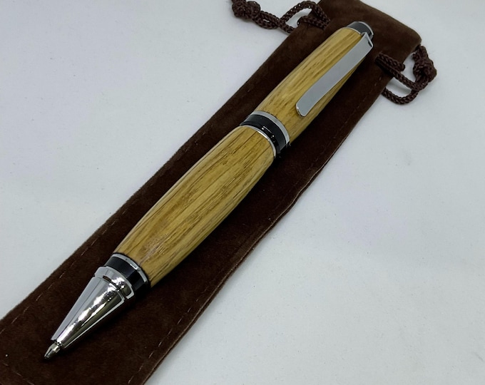 British Oak wood ballpoint pen in chrome