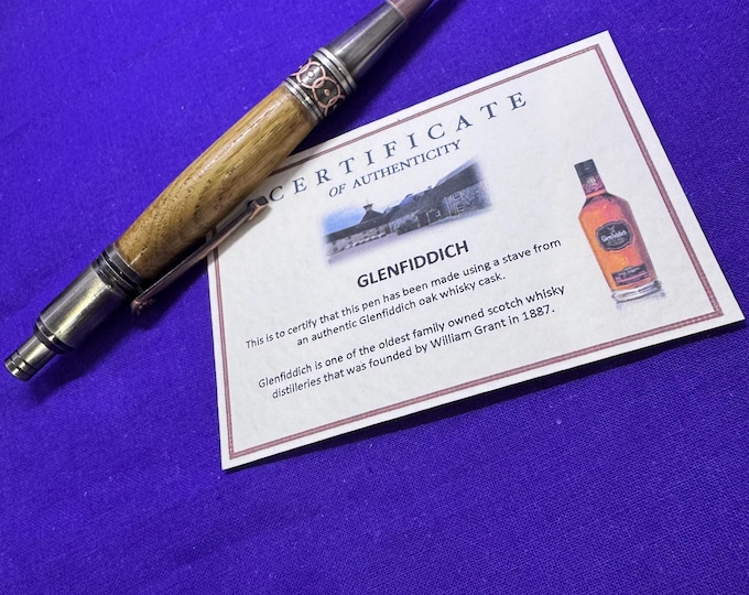 Handcrafted Glenfiddich Oak Cask Pen: Art Deco Celtic Gunmetal & Rose Copper