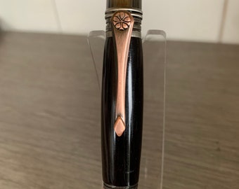 Antique Rose Copper Handcrafted ballpoint pen Art Deco in African Blackwood
