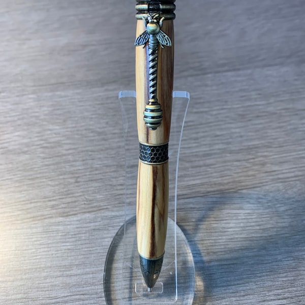 Olive with Honey Bee fitments & antique polished bronze accents. Handcrafted Ballpoint Pen