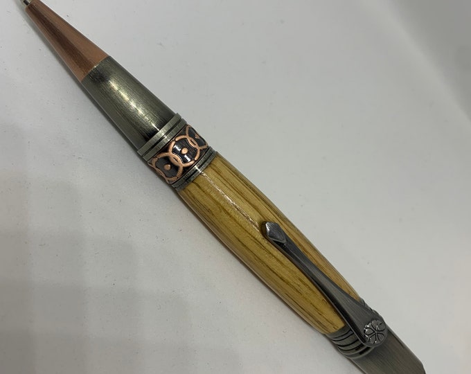 Jack Daniels Oak Cask wood Art Deco Pen with gunmetal and rose copper metal fittings