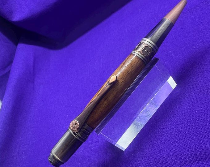 Rosewood Celtic / art deco style ballpoint pen in Rose copper and gunmetal finish
