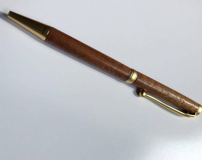 Handcrafted mahogany pen with satin gold metal finish