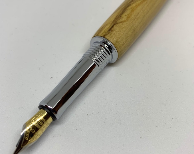 Handcrafted Italian Olive wood fountain pen with Chrome finish