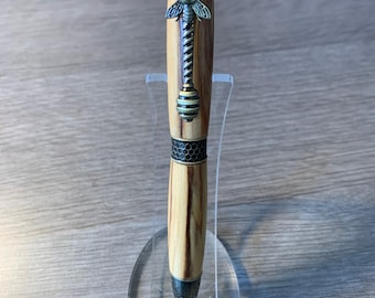 Olive with Honey Bee fitments & antique polished bronze accents. Handcrafted Ballpoint Pen