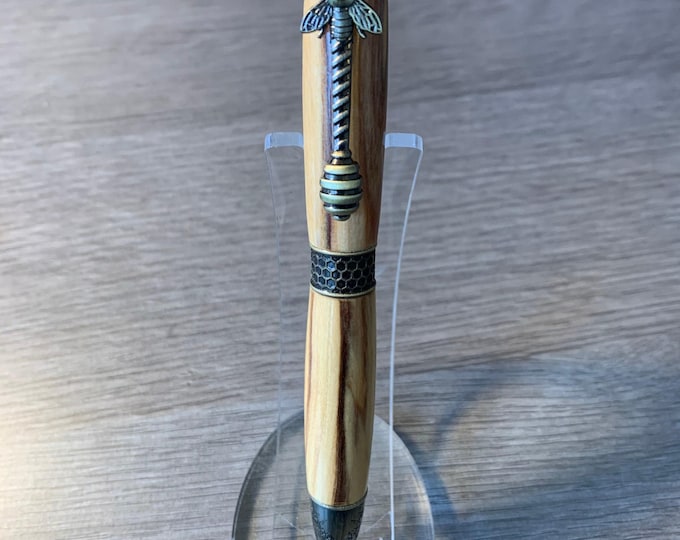 Olive with Honey Bee fitments & antique polished bronze accents. Handcrafted Ballpoint Pen