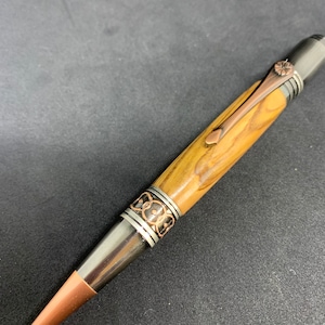 Antique Rose Copper Handcrafted ballpoint pen Art Deco Bethlehem Olive wood