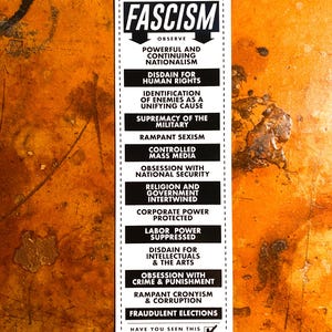 The "Early Warning Signs of Fascism" sticker