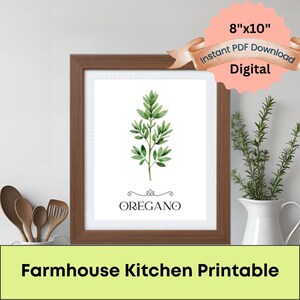 Oregano Herb Wall Art Printable – Farmhouse Kitchen Botanical Decor – Minimalist 8x10 Digital Download for Kitchen or Pantry