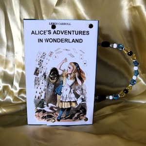 Alice im Wunderland Recycled Buch Cover Jacke Handtasche ~ Perlen ~