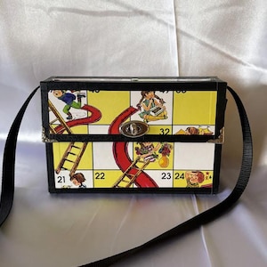 Recycled Chutes and Ladders game board Handbag Purse ~cross-body strap~