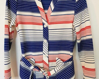 70’s Polyester Striped Button Cardigan
