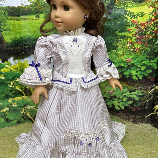 Vintage Rose…. This 1860’s silk taffeta bustle dress with hat / fits 18 inch dolls