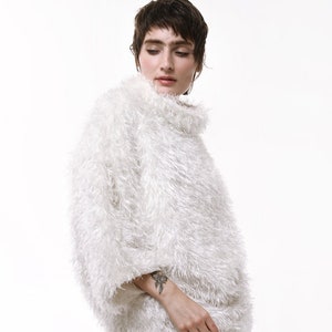 Oversize Fuzzy Sweater, White Fur sweater, women's winter sweaters, slouchy sweater warm sweater off shoulder, Shaggy sweater S M L image 1