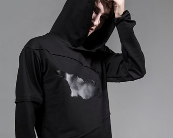 Sweat à capuche noir unisexe, Sweat-shirt, Sweat à capuche noir surdimensionné