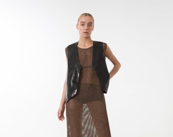 Brown see-through tube mesh dress