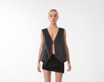 Black eco-leather vest