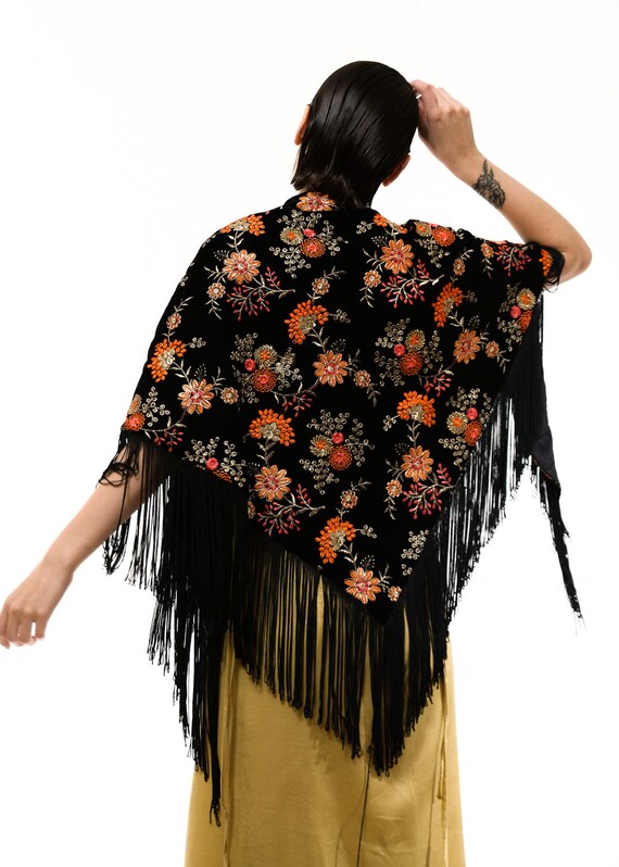 Hand Embroidered Shawl, Floral Embroider Blanket Shawl, Artisan
