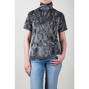 Grey Velvet top, Long Sleeve Velvet top, Turtleneck Velvet shirt, Metallic Velvet shirt, Crushed Velvet blouse, Women Velvet Blouse