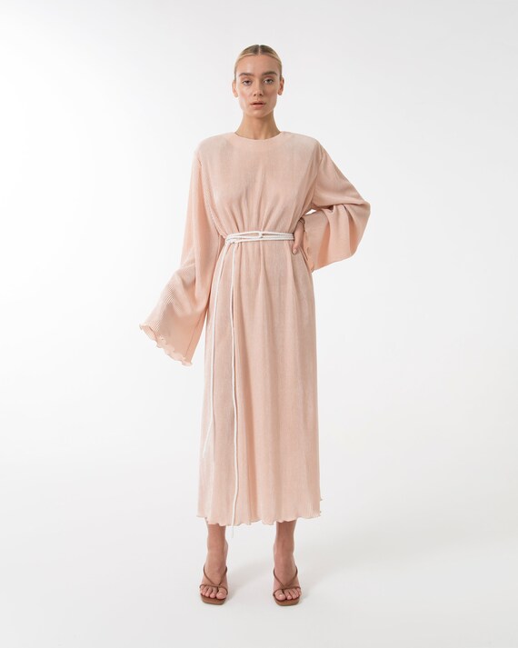 light pink pleated dress Pink pleated relaxed fit dress