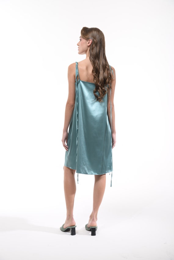 Aqua Blue Silk Slip Dress, Harmony Blue Silk Short Dress, Silk