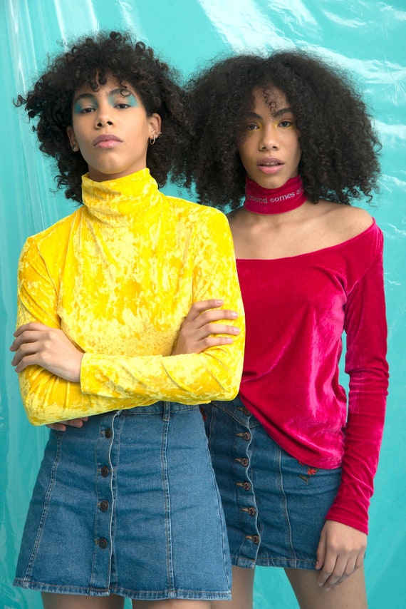 yellow velvet blouse