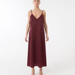 Burgundy silk dress, burgundy Silk Slip Midi Dress, Silk Cami Dress, Silk Gown, Sleeveless Silk Dress, Bride wedding satin dress