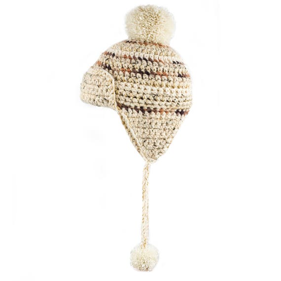 White Cream Pompon Hat Beige Puff Ball 