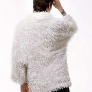 Oversize Fuzzy Sweater, White Fur sweater, women's winter sweaters, slouchy sweater warm sweater off shoulder, Shaggy sweater S M L image 9