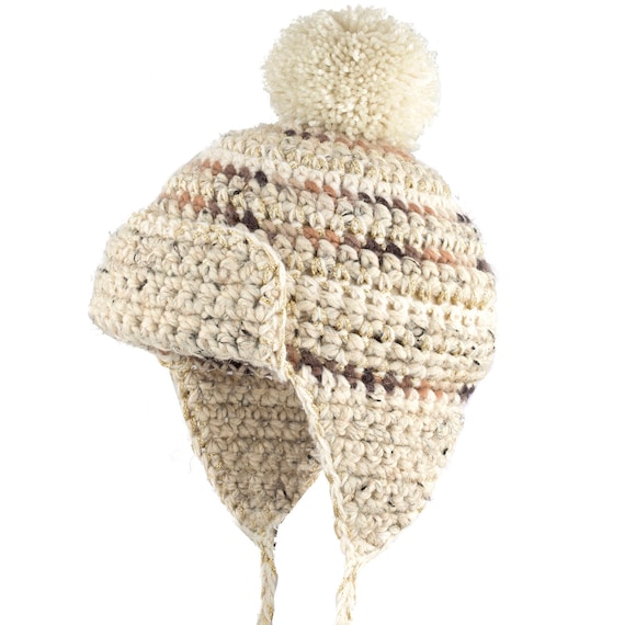 White Cream Pompon Hat, Beige Puff Ball Beanie, Hand Knitted  display picture 3