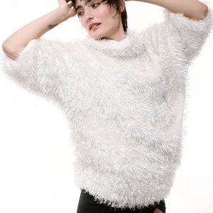 Oversize Fuzzy Sweater, White Fur sweater, women's winter sweaters, slouchy sweater warm sweater off shoulder, Shaggy sweater S M L image 7