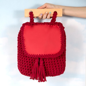 Knitted bag - Trapilho cotton ribbon hook bag - Women bag
