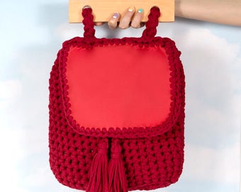 Knitted bag - Trapilho cotton ribbon hook bag - Women bag