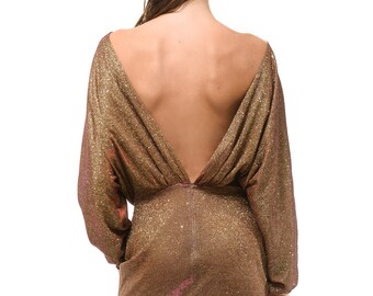 Sparkle Dress, Glitter Short Dress, Sequined Cocktail Dress, Backless Mini Gown, Gold Dress, Party Short Dress