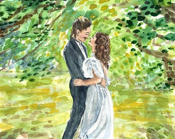 Individuelles Aquarell Hochzeitsportrait, Aquarell Paar Portrait Malerei, Familienportrait, Landschaftsmalerei mit Menschen, Handgemalt